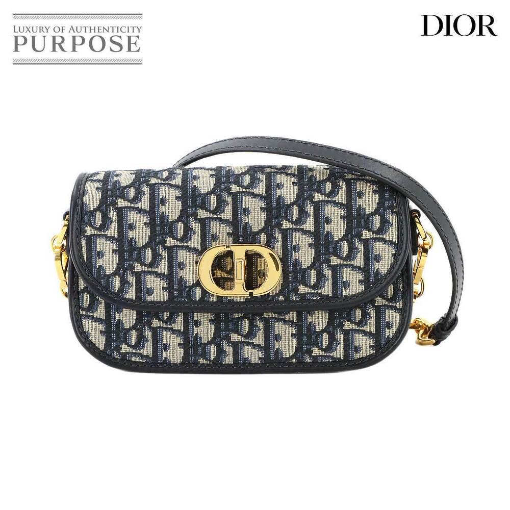 Christian Dior Oblique Montaigne Avenue Shoulder Bag Canvas Leather Navy Blue